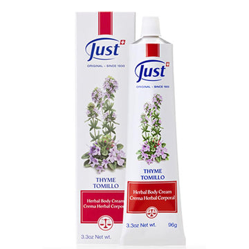 Swiss Just Thyme Cream, Thyme Tomillo Cream 96G. Massage Cream With Camphor Oil, Lemon Eucalyptus Chamomile Essential Oil, Rosem