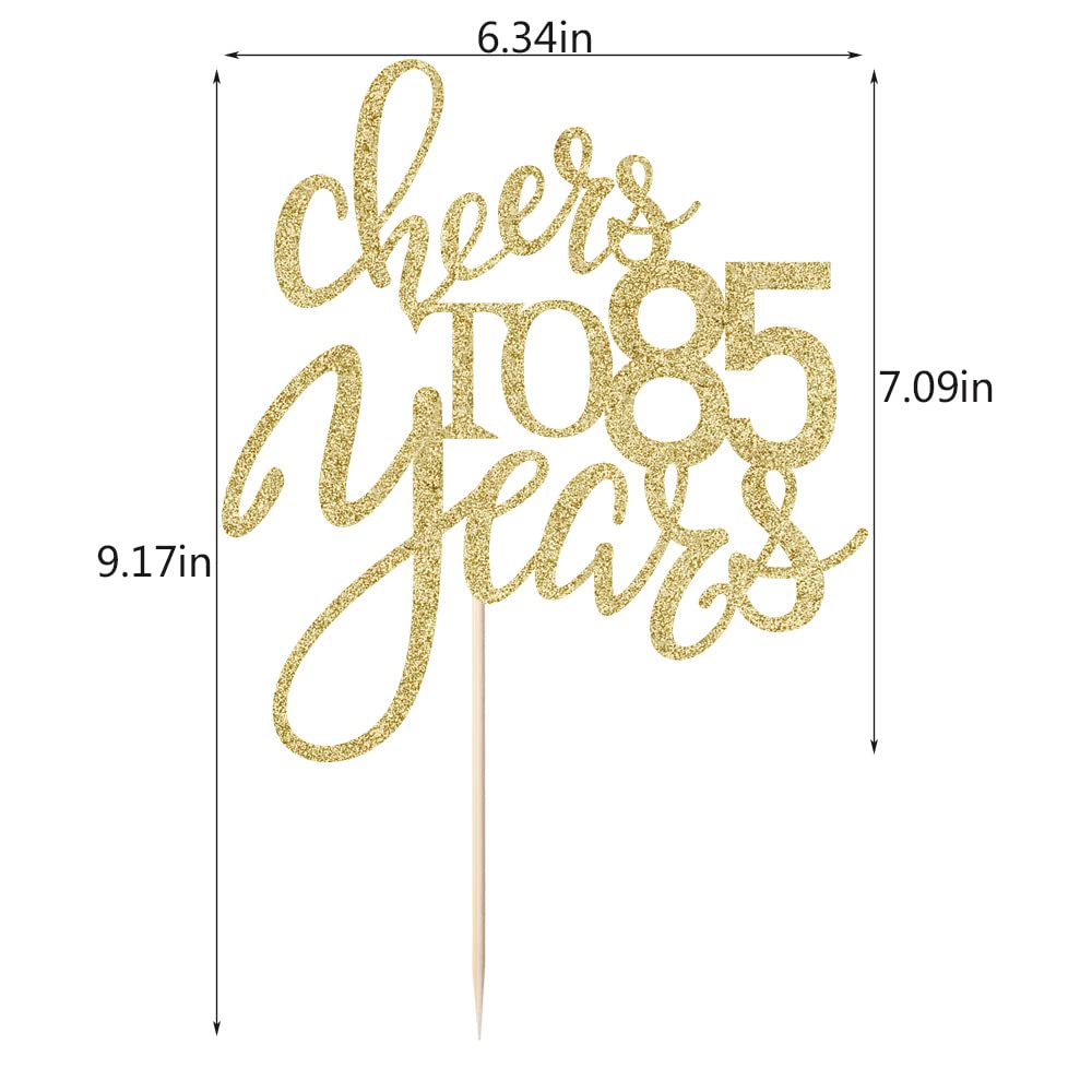 Qertesl Gold Glitter Cheers To 85 Years Cake Topper, Happy 85Th Birthday Cake Decorations,Perfect For 85 Years Cake Decorating,W