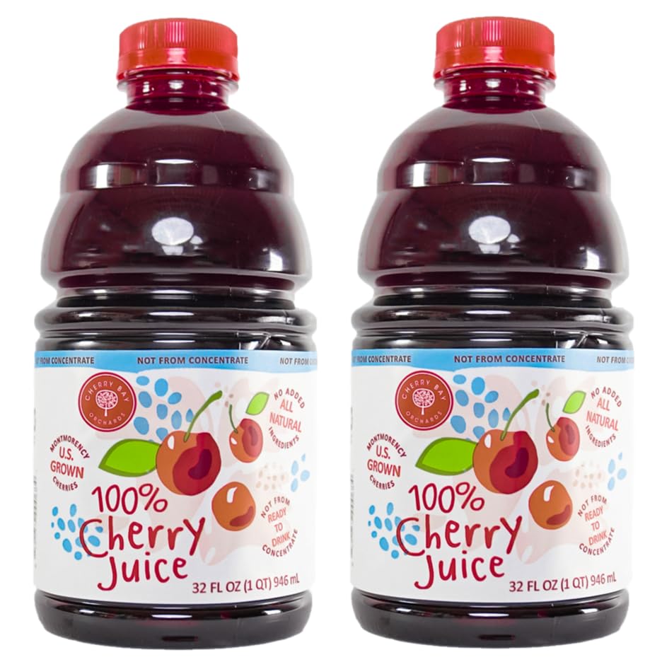 Cherry Bay Orchards Tart Cherry Juice, 100% Natural, 32 oz Bottle, Pack of 2, Gluten Free, Non-GMO, No Added Sugar