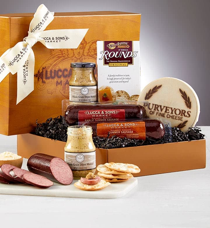 GREATFOODS Sausage & Cheese Gift Box, 4 Piece Set, Gourmet Meats, Charcuterie Board for Men