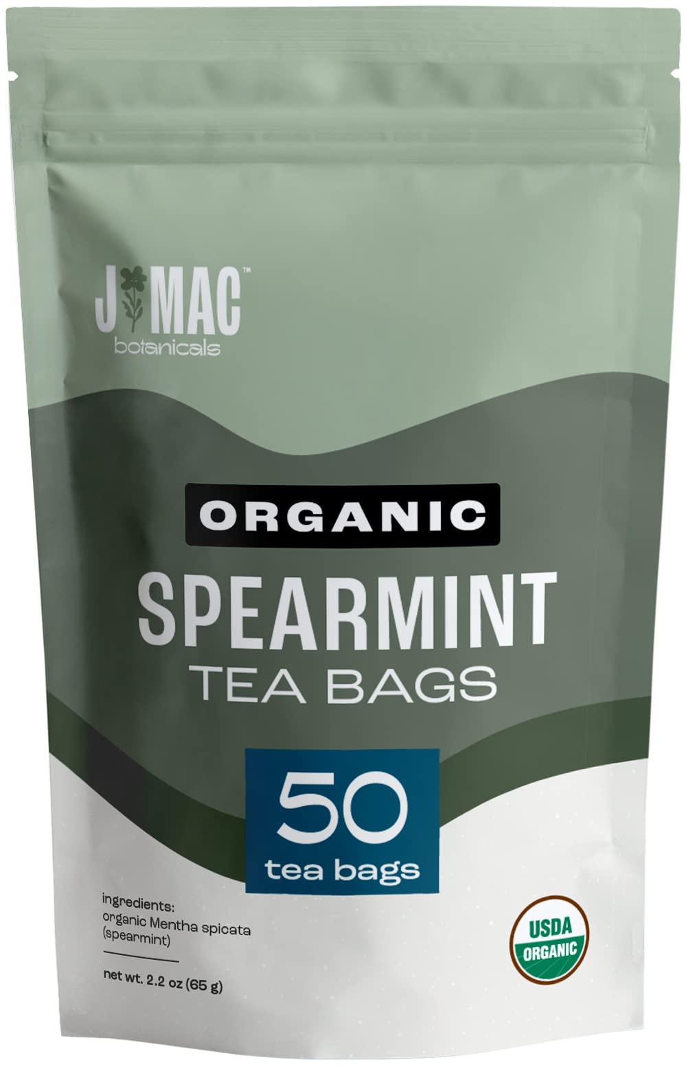 J MAC BOTANICALS Organic Spearmint Tea, 50 Teabags, USDA Certified