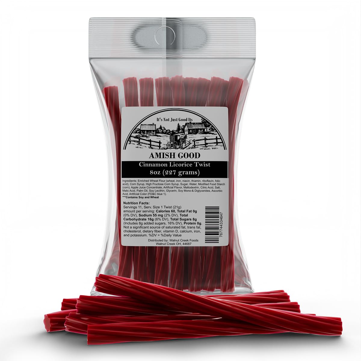 Amish Good Gourmet Licorice Twist Candy - Cinnamon Jumbo Licorice, 8 Oz, Sweet & Chewy Snack Under 100 Calories
