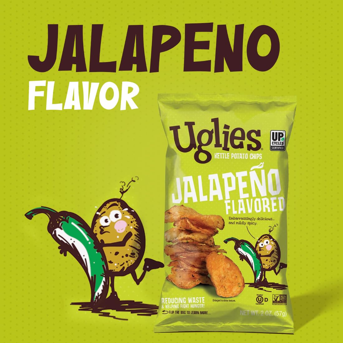 Uglies Jalapeno Kettle-Cooked Potato Chips, Gluten-Free, Non-GMO, 2 Oz. Bags, Pack of 12