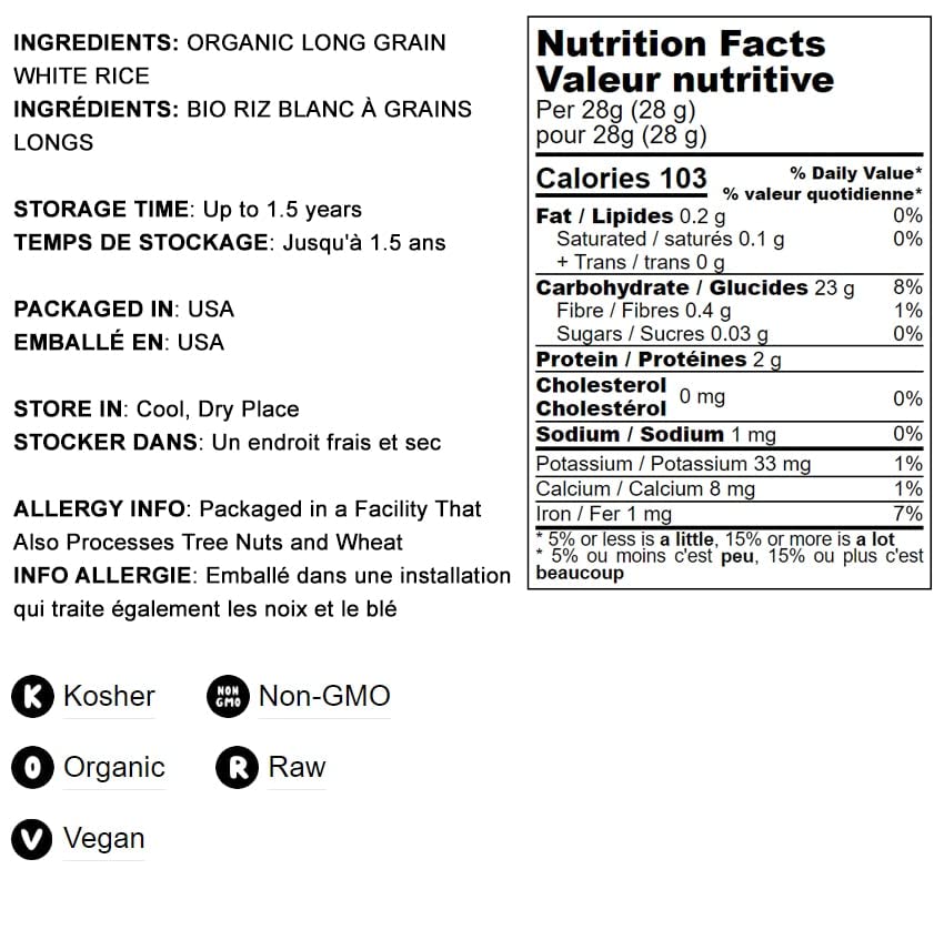 Food To Live Organic Long Grain White Rice, 8 Pounds - Non-Gmo, Vegan, Kosher. Easy To Cook. Stays Separate And Fluffy. Low In F