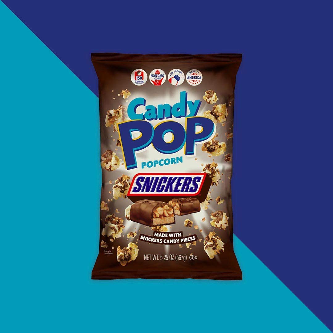 Snack Pop Snickers Candy Coated Popcorn, Made With Real Candy Pieces, Drizzled With Chocolate And Caramel, Non-Gmo, 5.25Oz