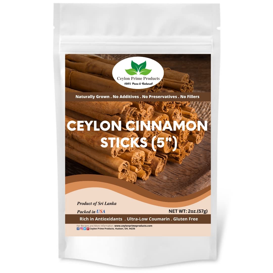 Ceylon Cinnamon Sticks 5'' (1 lb), Premium Grade True Cinnamon from Sri Lanka, 100% Pure and Natural in a Resealable Bag
