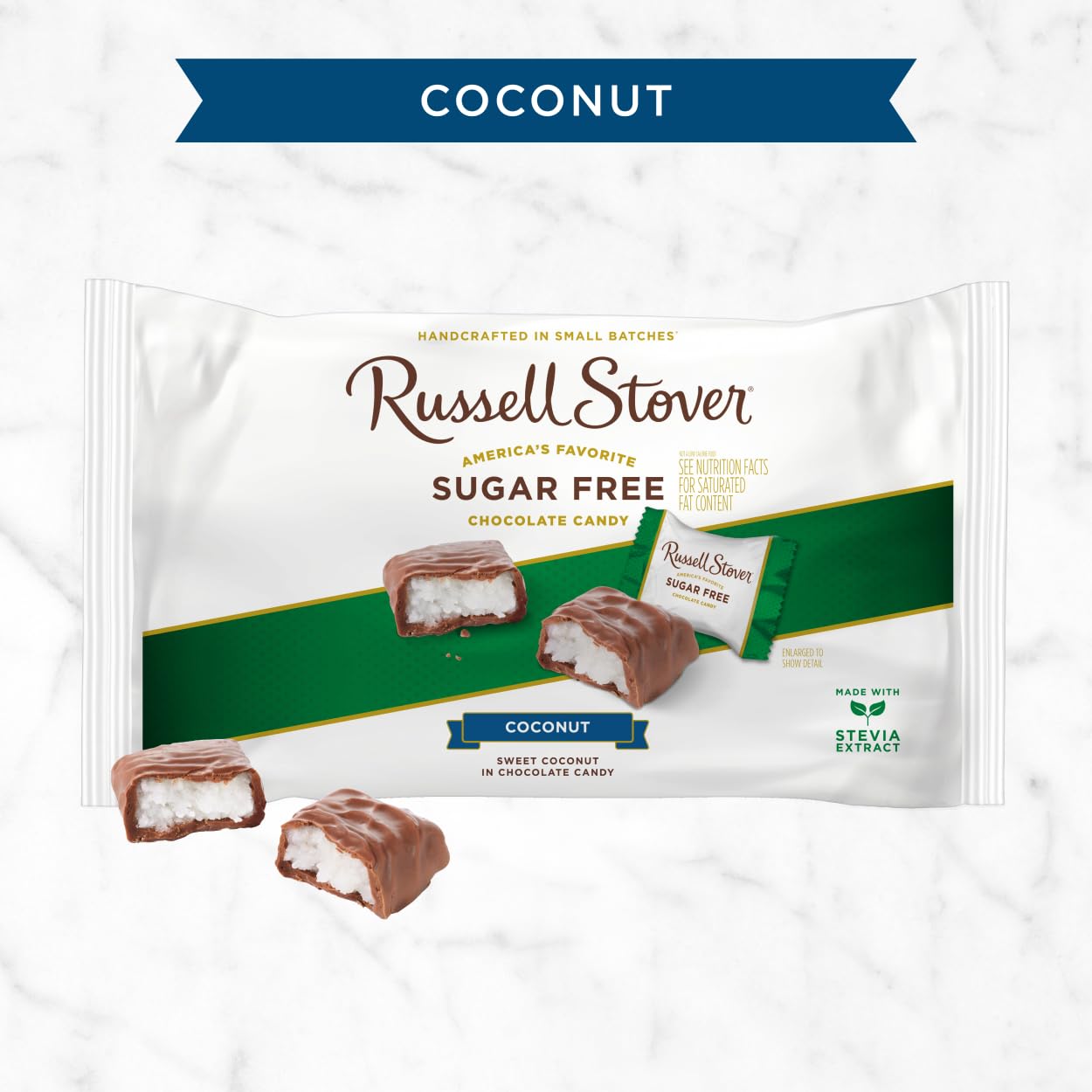 Russell Stover Sugar-Free Coconut Laydown Bag, 10 Ounce, Brown, Model 9642