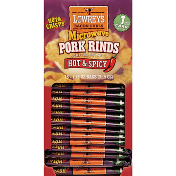 Lowreys Hot and Spicy Microwave Pork Rinds 1.75 oz. Packet - Case of: 18;18