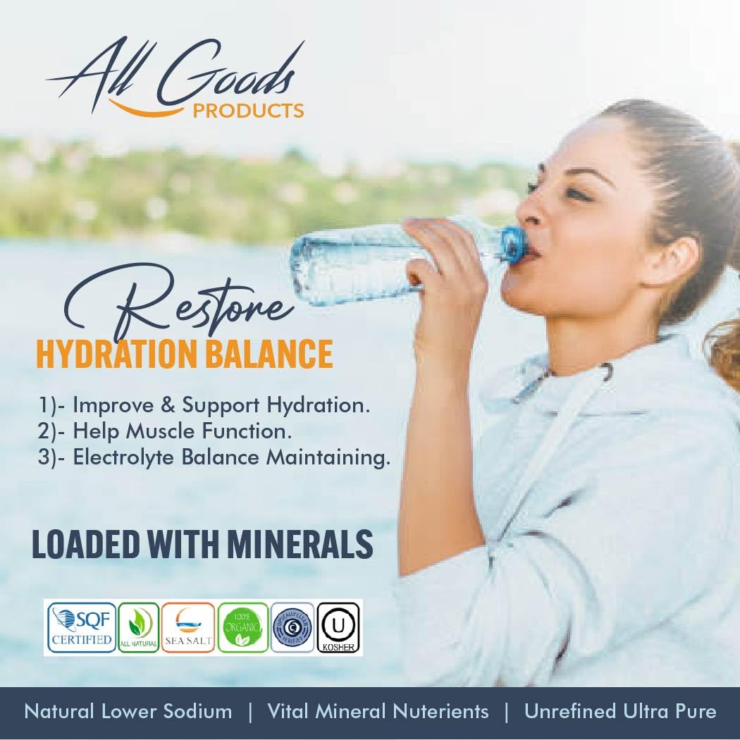 All Goods Mineral Sea Salt, Extra Coarse, 16 oz - Hand-Harvested, 90+ Minerals, Kosher, 30% Less Sodium