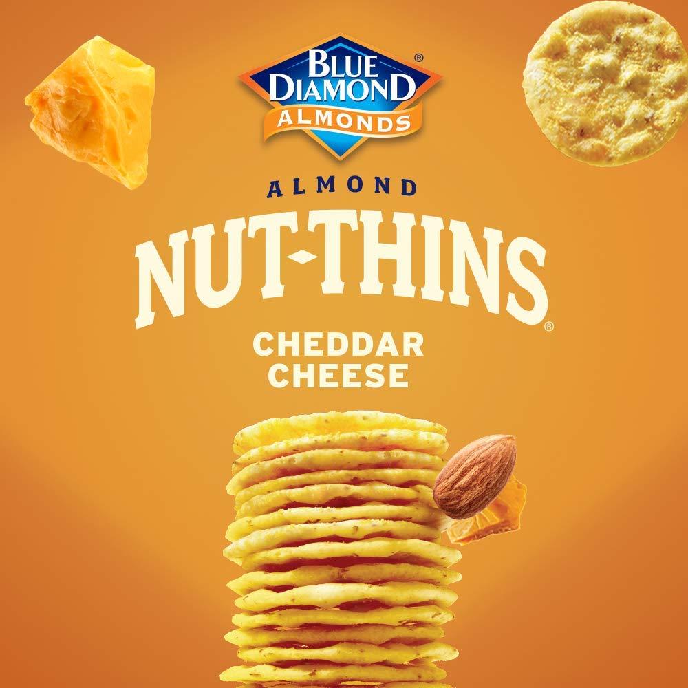Blue Diamond Almonds Nut-Thins Gluten Free Cracker Crisps, Cheddar Cheese, Family Size, 7.7 Oz