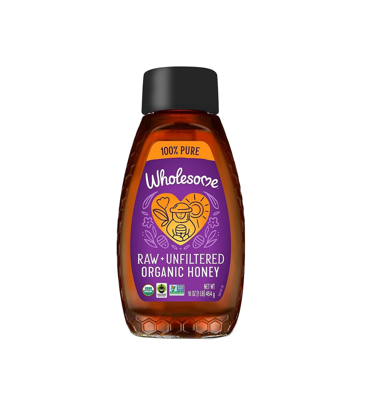 Wholesome Sweeteners 16-Ounce Organic Raw Unfiltered Honey Bottle, 100% Pure, Fair Trade Certified, Non Gmo Project Verified, &