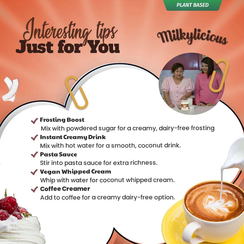 Milkylicious | Coconut Cream Powder 1 Lbs (455 Gm) | Plant-Based Creamer | Perfect For Curry, Smoothies, Milkshakes, Soups, Tea