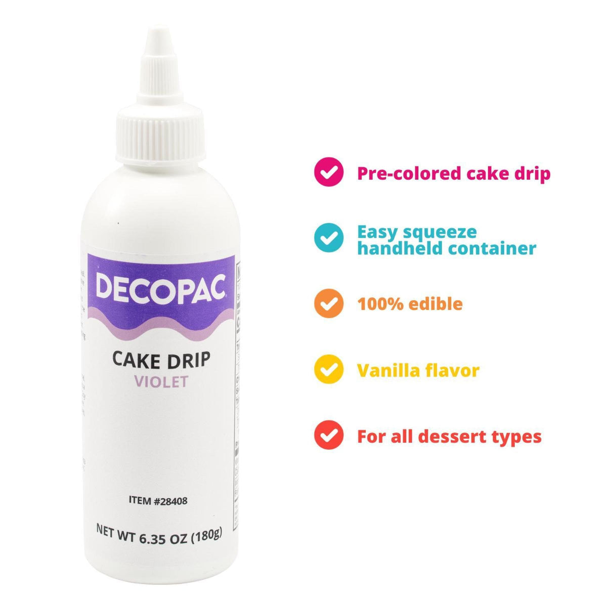 Decopac Cake Drip, Violet Color, Vanilla Flavor, Matte Like Chocolate, 6.35 Oz