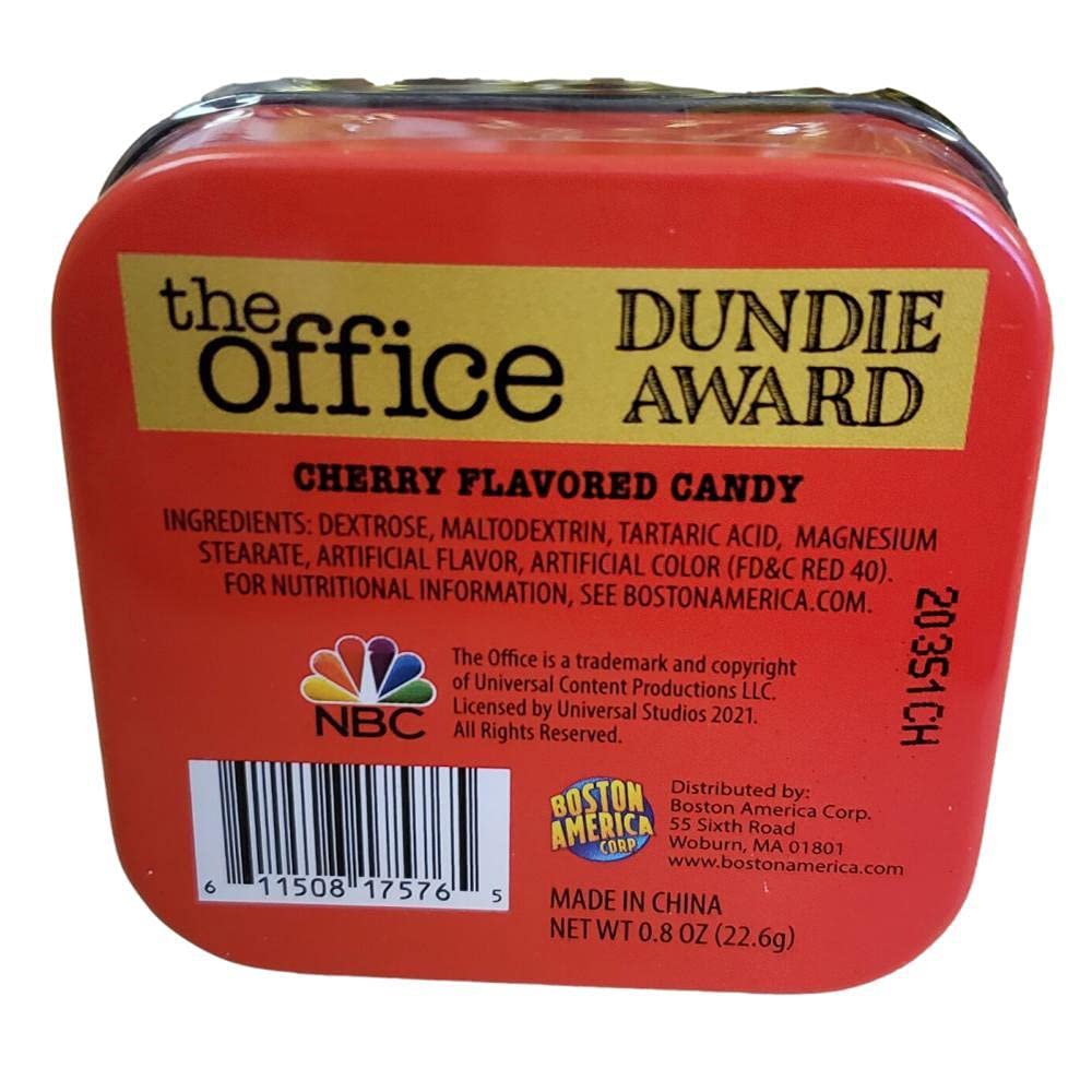 Boston America The Office Dundie Awards Cherry Flavored Candy, 0.8 Ounce Tin - 9 Count Display Box