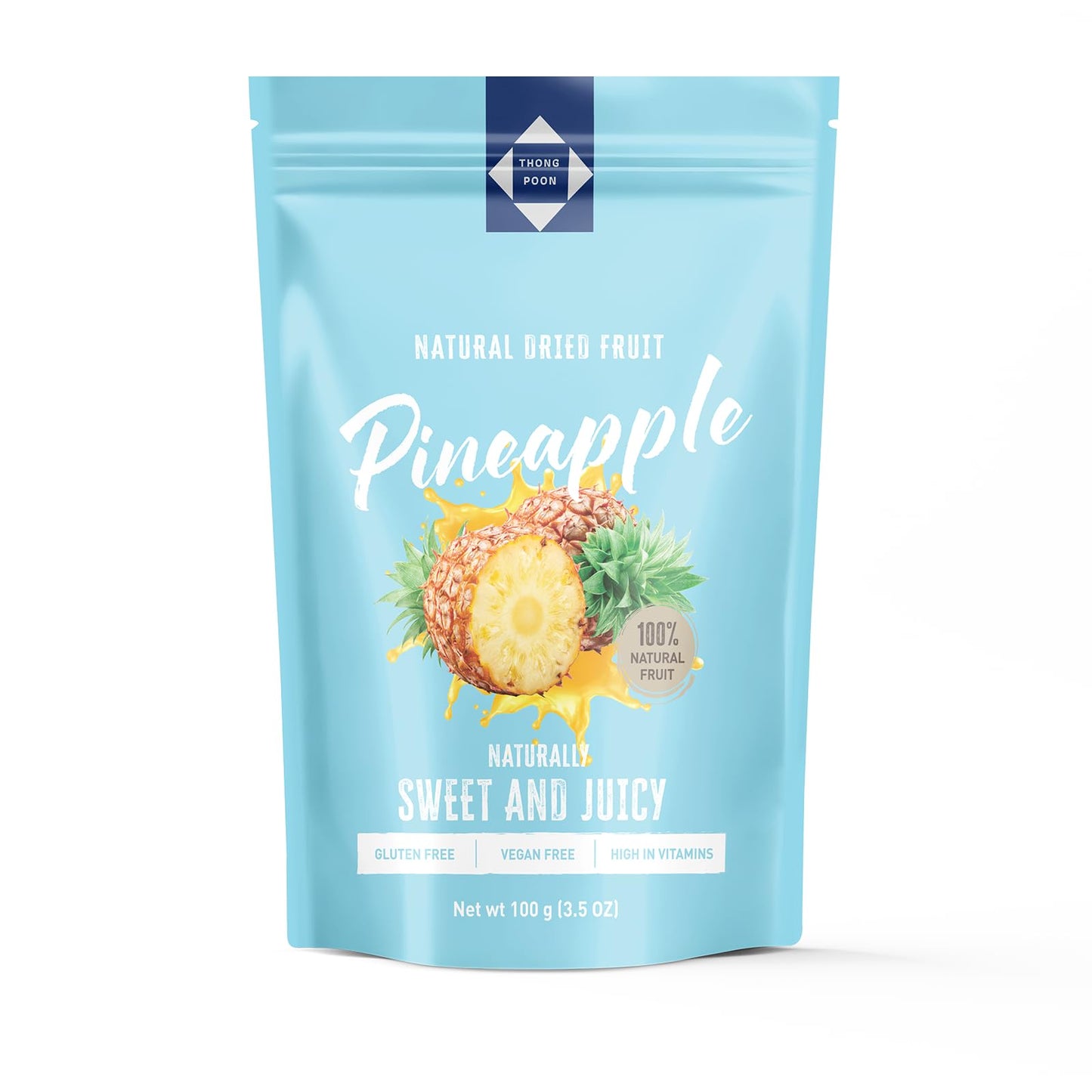 Natural Dried Pineapple - Top-Grade Quality  Naturally Sweet & Juicy  Soft & Chewy  Gluten-Free  Vegan  Healthy Snack Option  High In Vitamins  3.5Oz (100Gram) - Authentic Taste Of Thailand