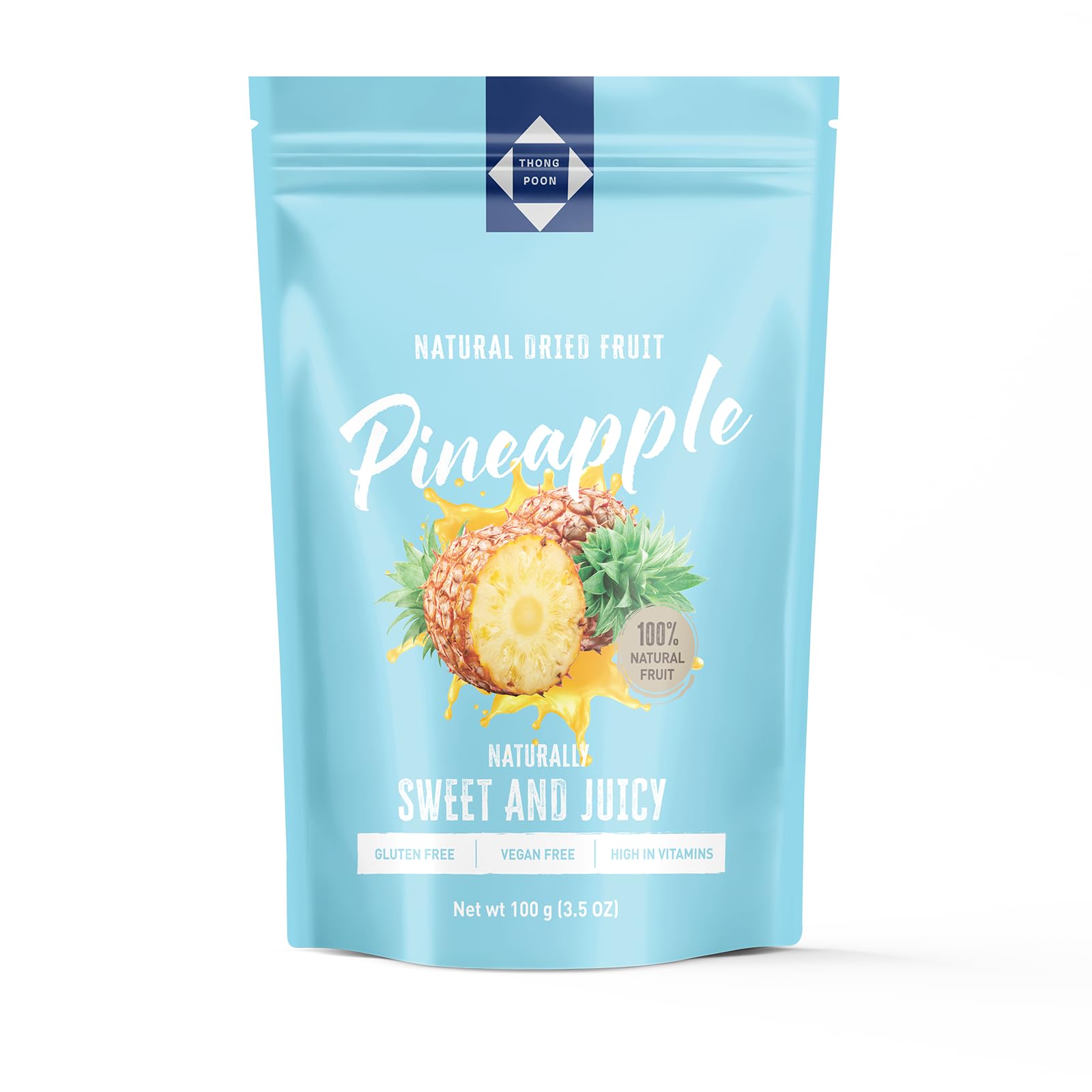 Natural Dried Pineapple - Top-Grade Quality  Naturally Sweet & Juicy  Soft & Chewy  Gluten-Free  Vegan  Healthy Snack Option  High In Vitamins  3.5Oz (100Gram) - Authentic Taste Of Thailand