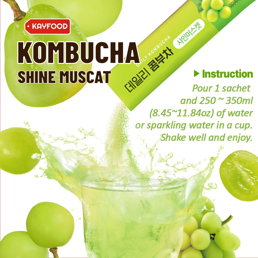 KAYFOOD Garden Daily Shinemuscat Kombucha Tea Powdered Mix, Probiotics & Prebiotics, Zero Sugar, 10ST