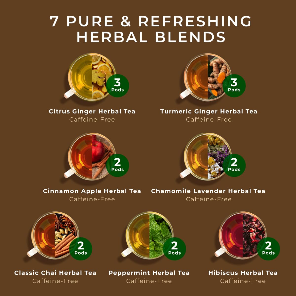 Gya Tea Co Purely Herbal Tea Pod Collection Gift Set (16 Count) - Different Flavors Assorted Variety Pack
