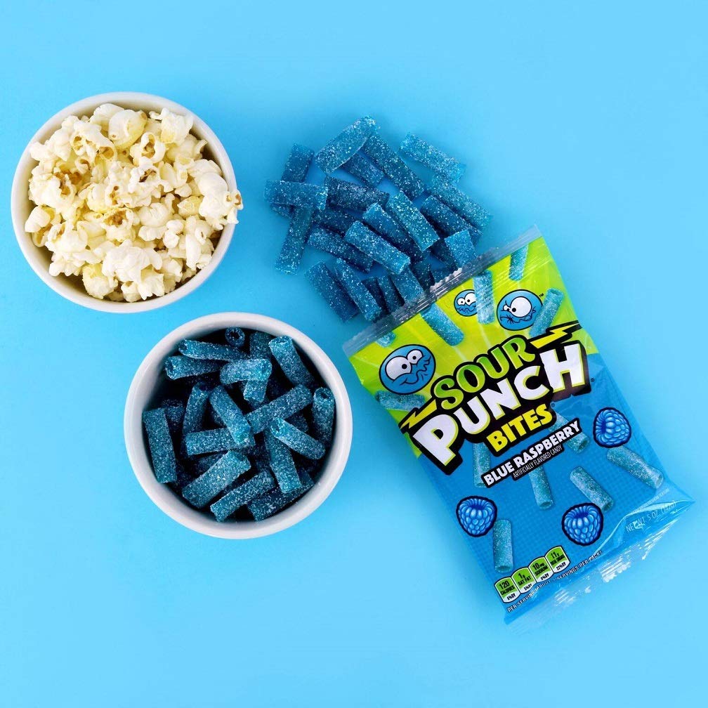 Sour Punch Bites, Sweet Chewy Candy, Blue Raspberry Flavored Sour Candy, 5oz Bag (12 Pack) (8730)