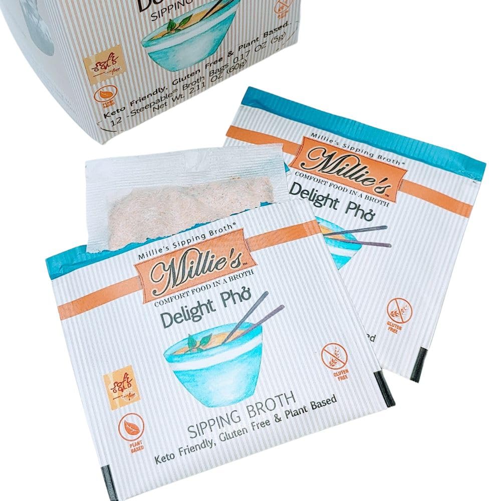 Millie's Sipping Broth - Vegan Steepable Vegetable Broth Assortment, 48 Bags (12 Count, Pack of 4) - Keto & Gluten Free