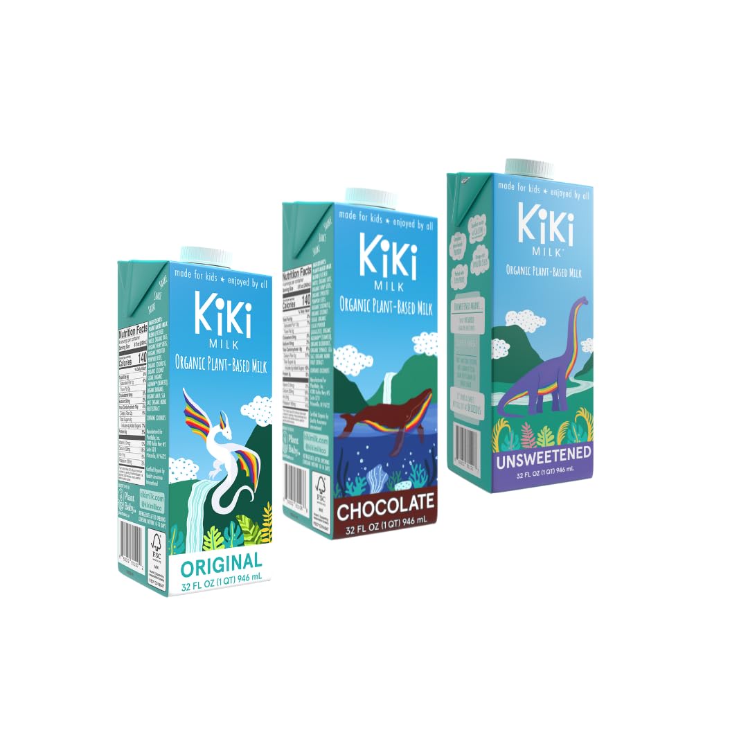 Kiki Milk Plant Based Milk Sample Kit - Chocolate, Unsweetened, Original - 32 Fl Oz Each - Gluten, Dairy, Soy Free