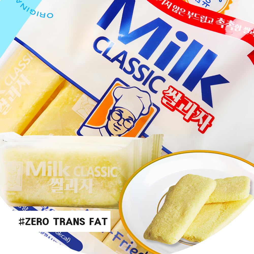 Milk Korean Rice Snack - 24 Pack Kid-Friendly School Snack, Rice, Non-Fried, Zero Trans Fat, Individually Wrapped, 240g (8.47oz)