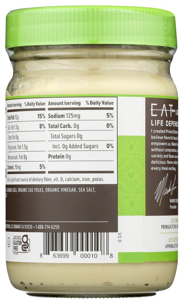 Primal Kitchen - Paleo Approved Avocado Oil Mayo, 12 Oz (4 Jars)