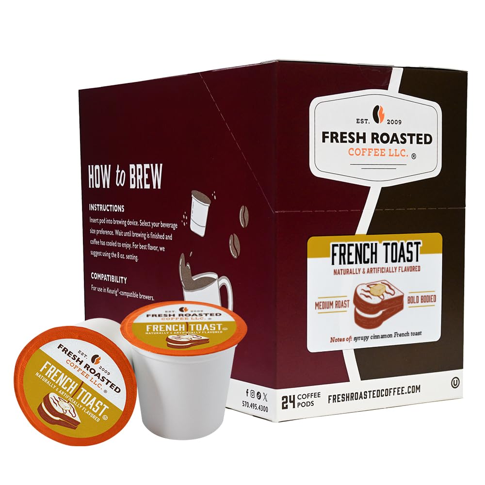 Fresh Roasted Coffee, French Toast, Flavored Coffee Pods, K-Cup Compatible, 24 Count