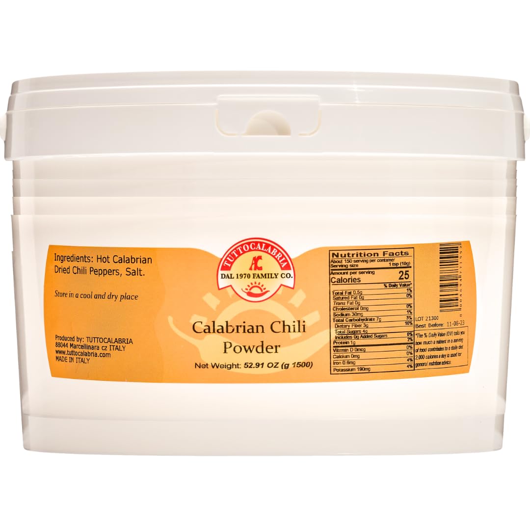 Tuttocalabria  Calabrian Hot Chili Pepper Powder  Bulk Tub  52.91 Oz (1500 G) All Natural  Non-Gmo  Product Of Italy