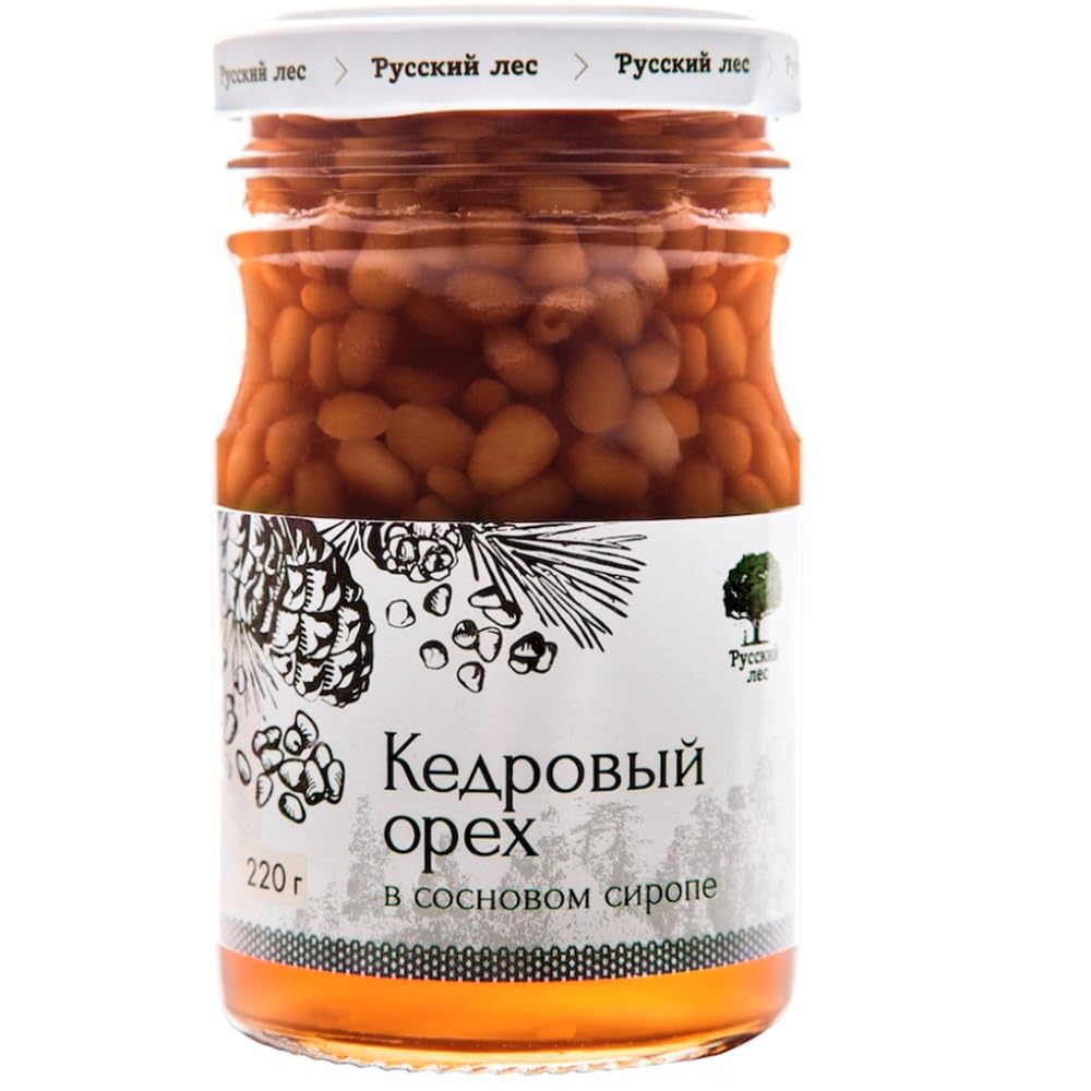 RUSSIAN FOREST Siberian Pine Nuts in Pine Cone Syrup, Natural Dessert, 220g/7.76oz
