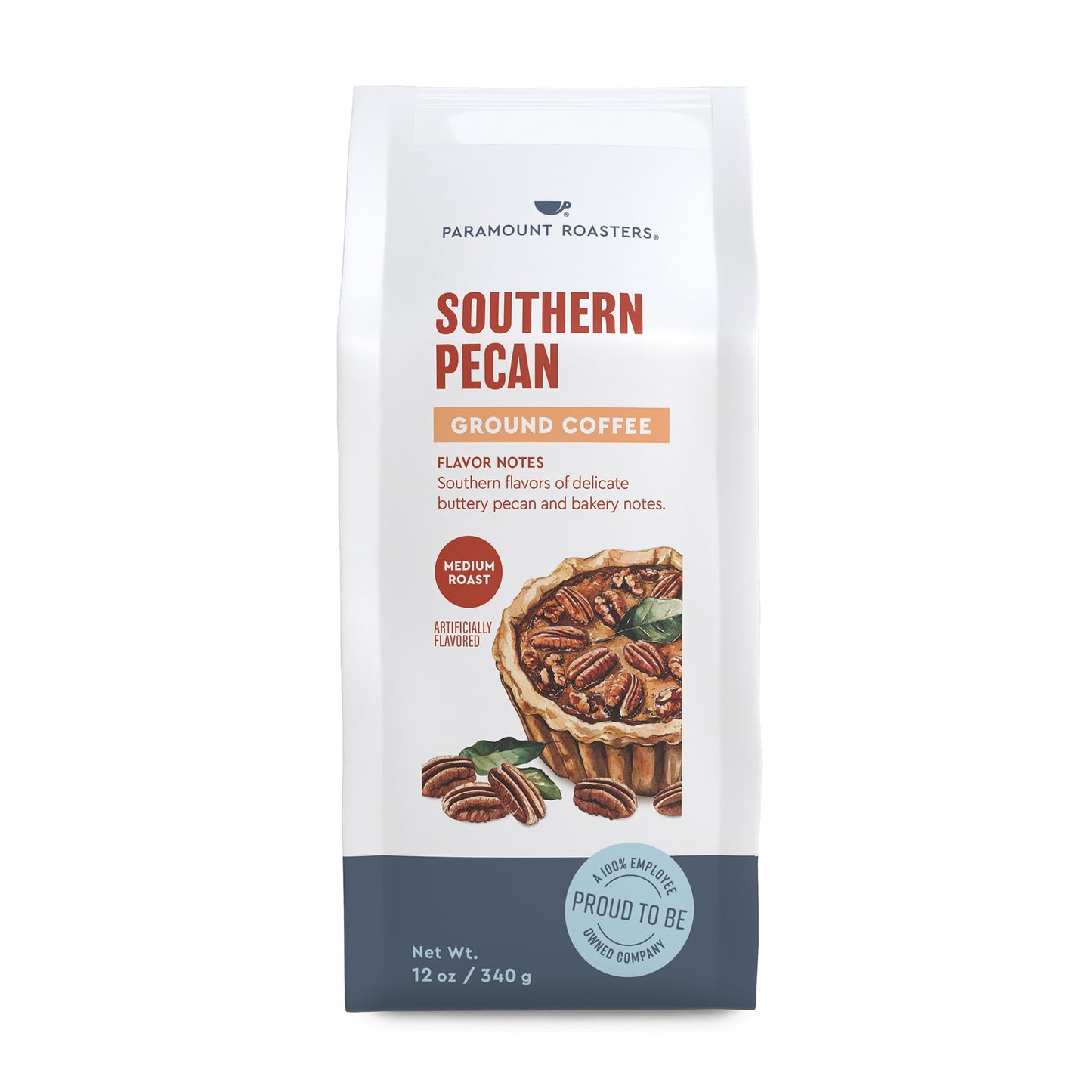 Paramount Roasters Southern Pecan Flavored Ground Coffee, Medium Roast, 12 Ounce Bag