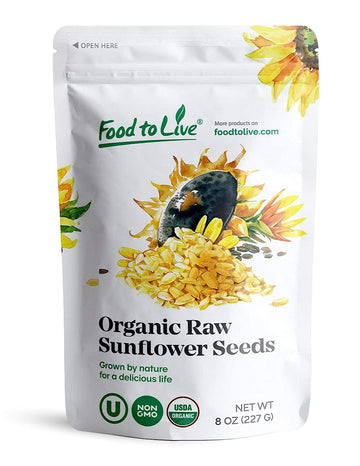 Food to Live - Organic Sunflower Seeds, 8 Ounces - Hulled, Raw, Non-GMO, Dried Kernels, Unsalted, Kosher, Vegan, Keto, Paleo, Si
