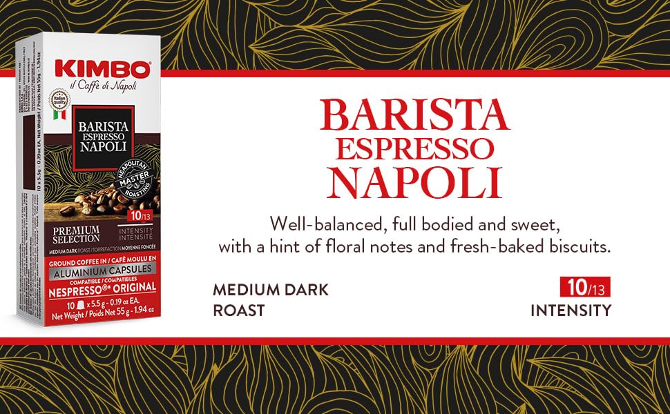 KIMBO Barista Napoli Espresso compact pieces, Nespresso Compatible, Medium Dark Roast, 100 Count
