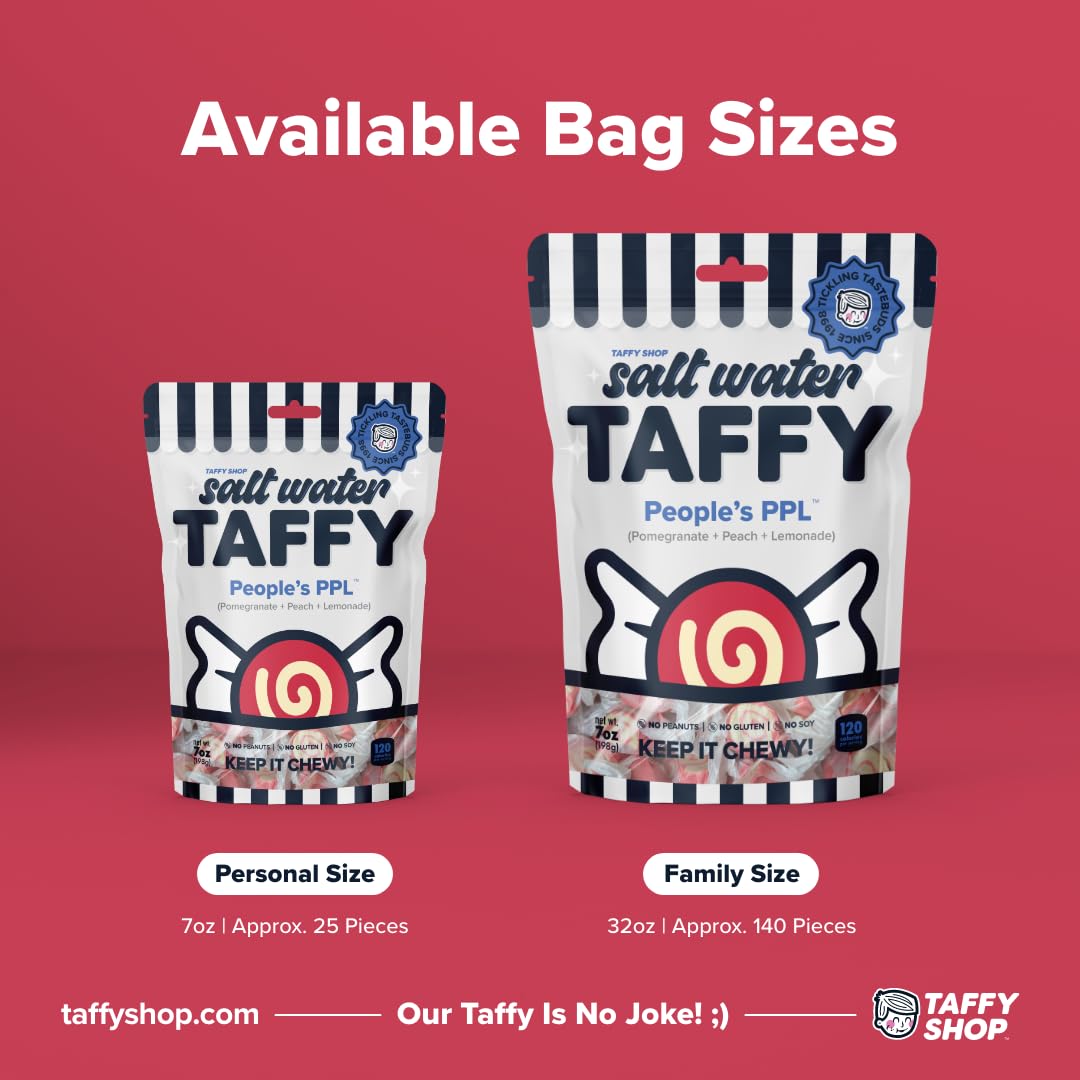 Taffy Shop Peoples PPL, Pomegranate Peach Lemonade Salt Water Taffy - Gourmet Soft Chewy Candy, Bulk Sweet Snack, Fresh Gift &