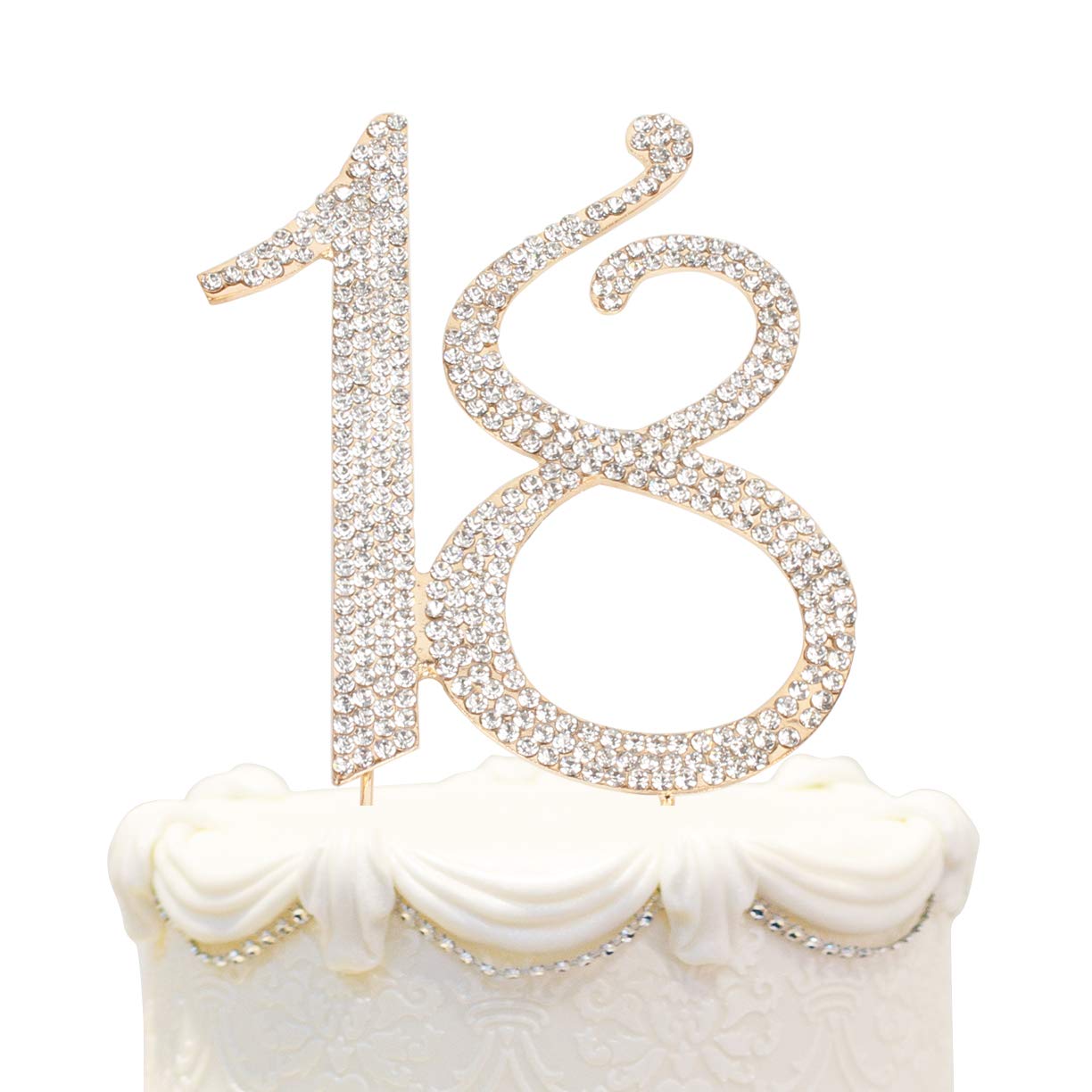 Hatcher lee Cake Topper - Bling Crystal Happy 18th Birthday Decoration, Gold, Metal, Model HCL-011