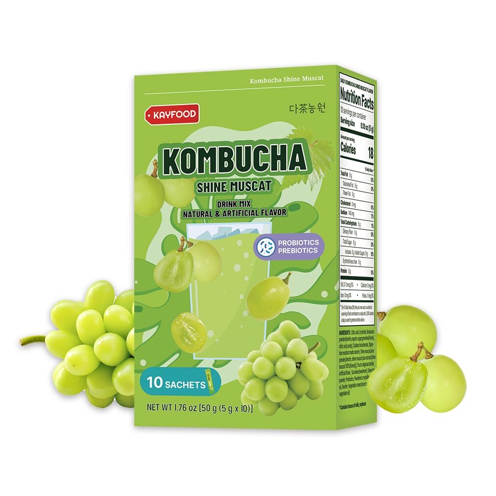 KAYFOOD Garden Daily Shinemuscat Kombucha Tea Powdered Mix, Probiotics & Prebiotics, Zero Sugar, 10ST