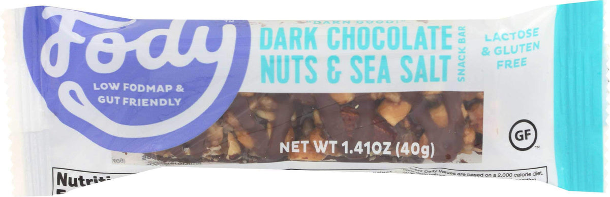 Fody Dark Chocolate Nuts and Sea Salt Bar, 1.41 Ounce - 12 per case.