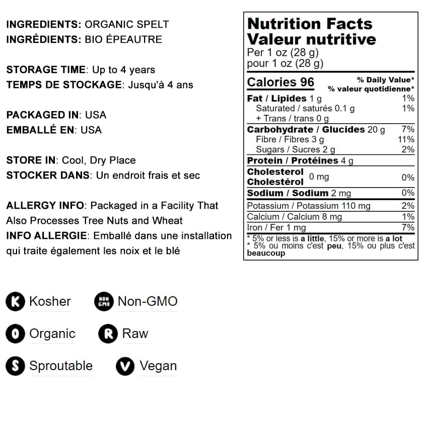 Food To Live Organic Spelt Berries, 5 Pounds - Non-Gmo, Whole Grain, Non-Irradiated, Vegan Superfood, Bulk, Product Of The Usa