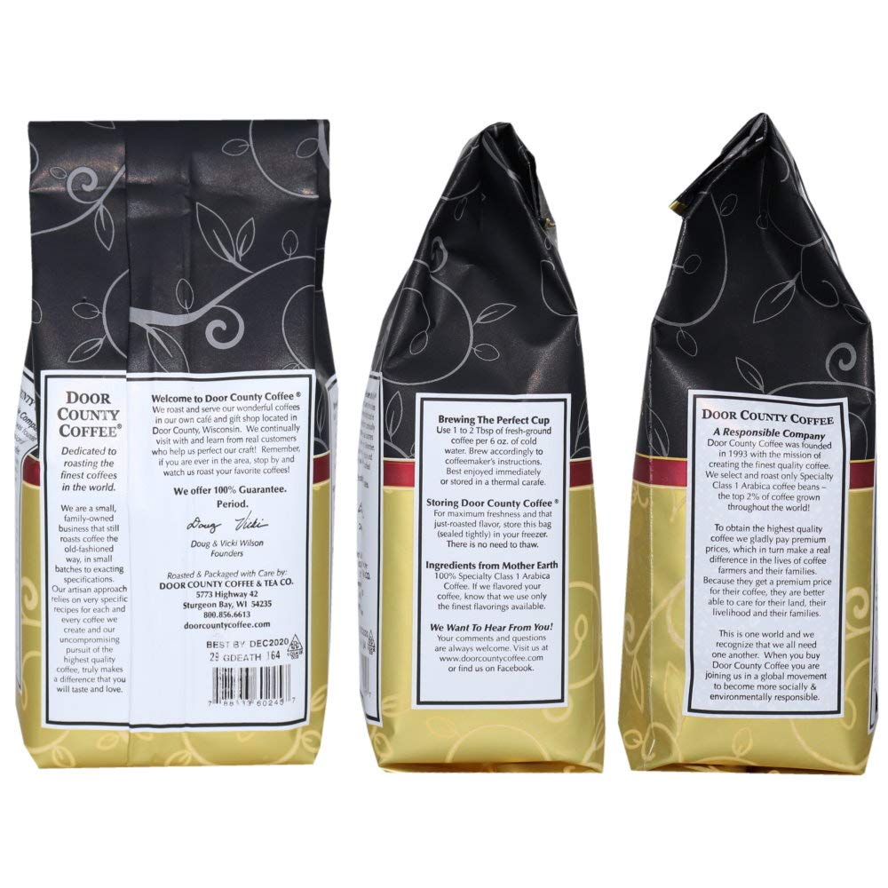 Door County Coffee Almond Toffee Flavored Ground - 10 Oz Bag | Flavored Ground Medium Roast - 100% Specialty Arabica - Flavored Gourmet - Almond Toffee