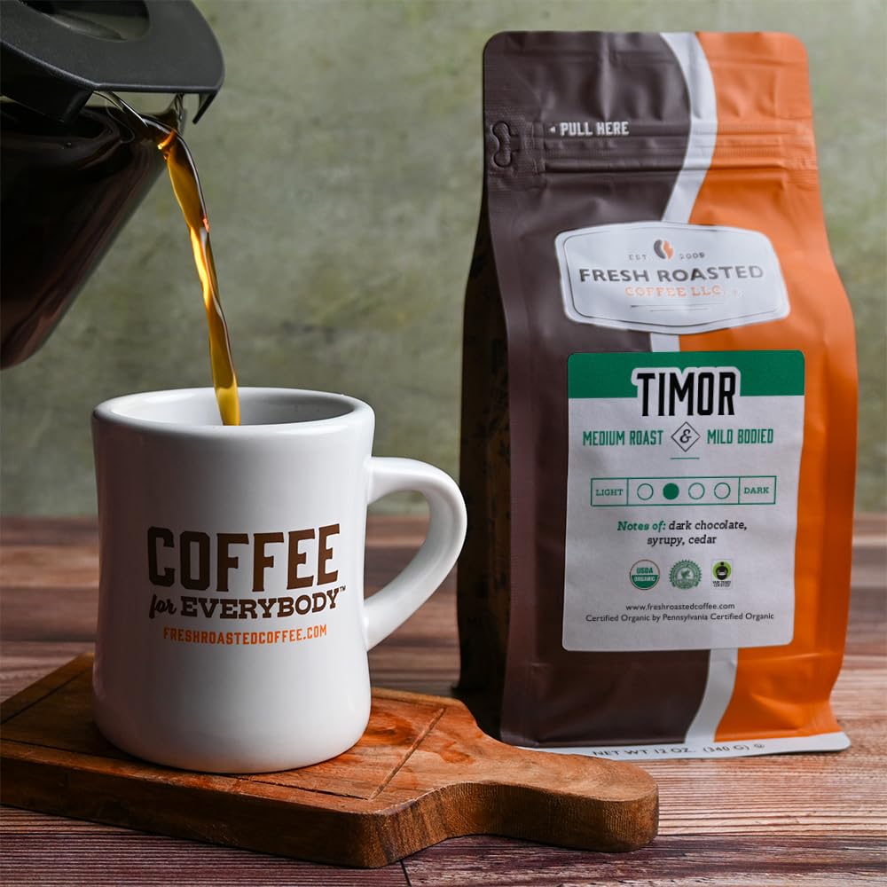 Fresh Roasted Coffee, Fair Trade Organic Timor, 12 Oz, Medium Roast, Kosher Rfa, Whole Bean