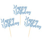 Donoter 24 Pcs Blue Glitter Happy Birthday Cupcake Toppers Cake Picks For Birthday Party Decoration Supplies