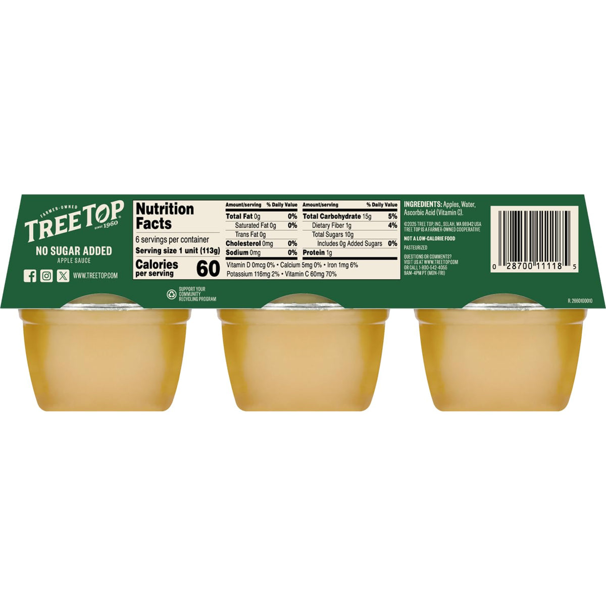 Tree Top Apple Sauce Organic No Sugar Added, 6 Count (Pack Of 6)