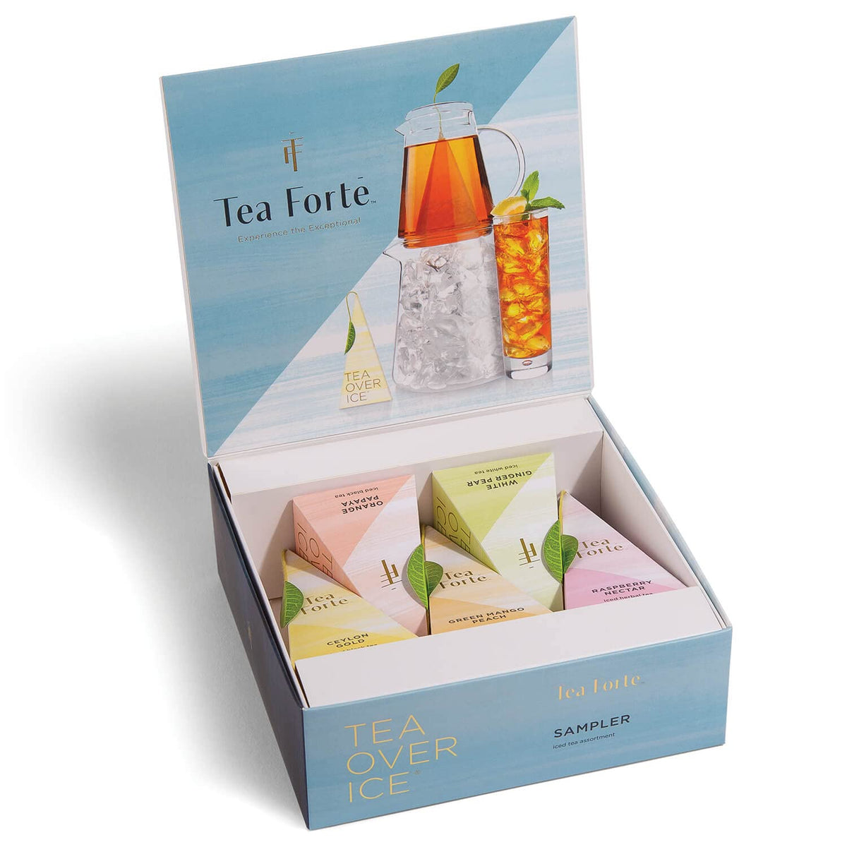 Tea Forte Tea Over Ice Sampler, Pitcher-Size Iced Tea Infusers, Black Tea, Green Tea, Herbal Tea, White Tea, 5 Count (Pack Of 1)