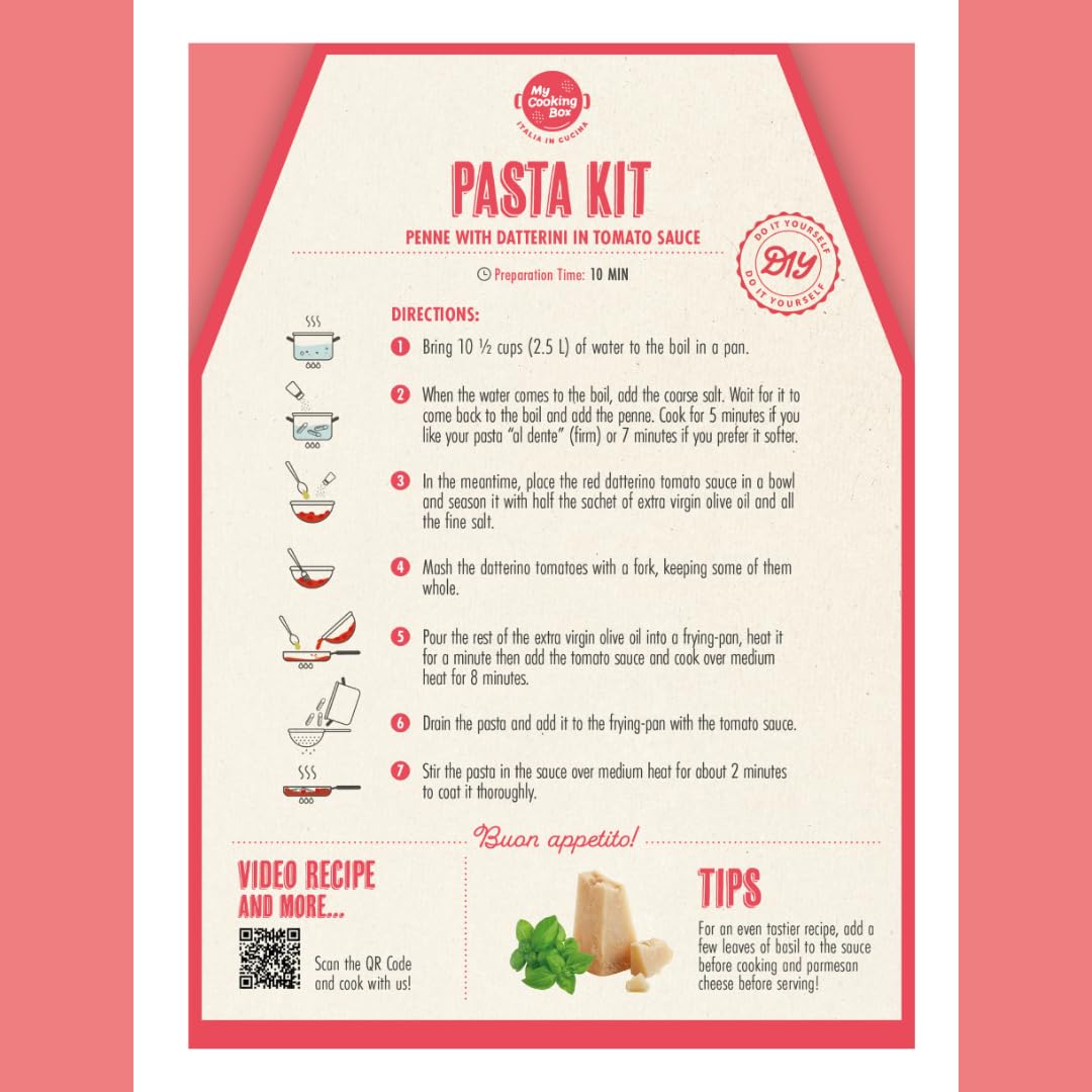 My Cooking Box Gourmet Pasta Dinner Kit Recipe - Penne with Tomato Sauce, Product of Italy, 24.7 oz (699g), All The Italian Ingr