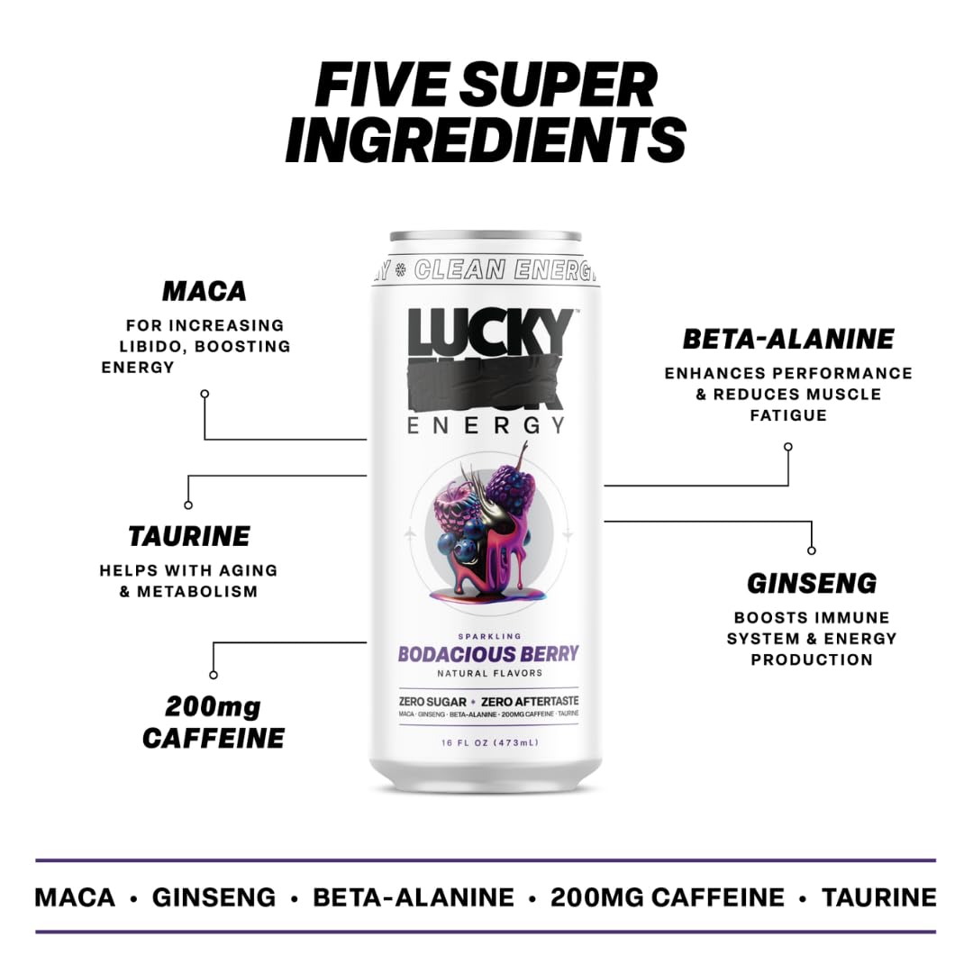 Lucky Energy Sugar Free Energy Drinks, Variety Pack, 10-Pack, 16oz Cans, with Maca, Ginseng, Taurine & 200mg Caffeine