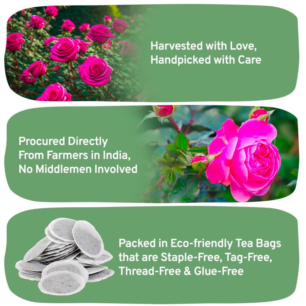 HANDPICK Rose Tea Bags, Non-GMO, Caffeine Free with Chamomile & Tulsi, 50 Count