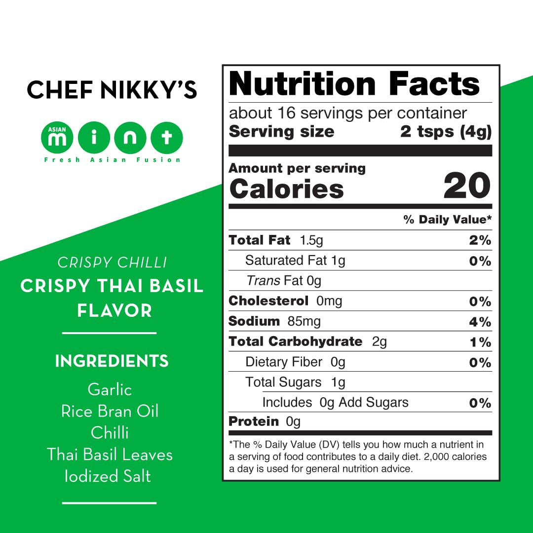 Chef Nikky'S Thai Basil Crispy Chili - Thai Basil Flavor - A Premium Hot Sauce With A Nice Chili Crunch - No Msg - Garlic Oil Wi