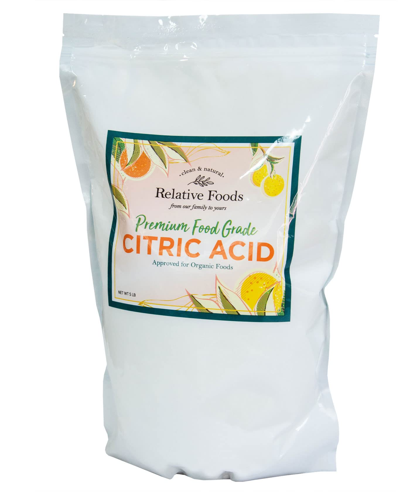 Relative Foods Citric Acid Powder Food Grade - 5 Lb - Pure Citric Acid For Cooking  Canning  Bath Burst Items & More - Non-Gmo  Gluten-Free  No Additives - Resealable Bag