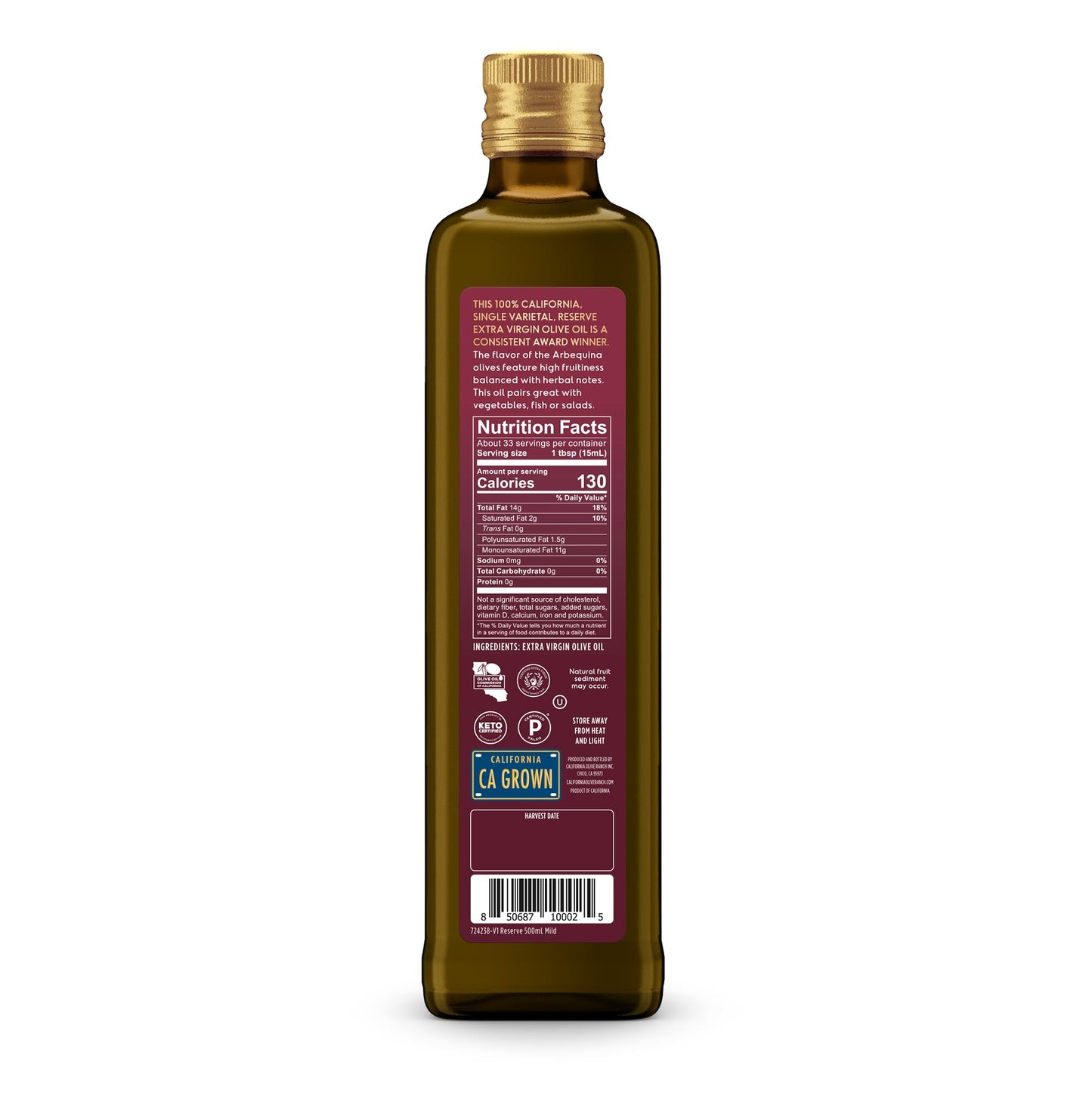 California Olive Ranch Arbequina Extra Virgin Olive Oil, 500mL, 16.9 Fl Oz, Pack of 1