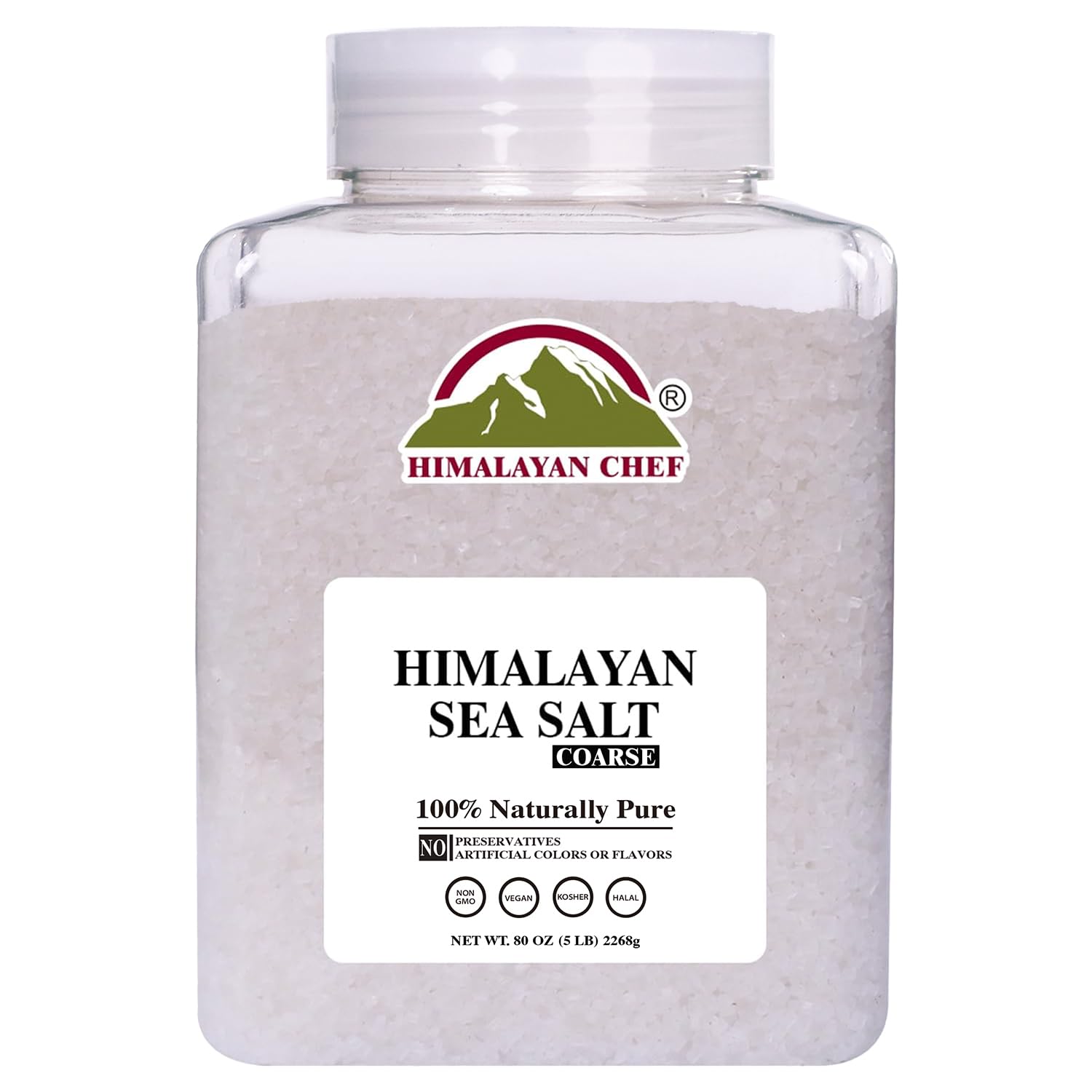 Himalayan Chef Coarse Grain Sea Salt - Non-GMO, Kosher, 5 lb Jar (80 Ounce)
